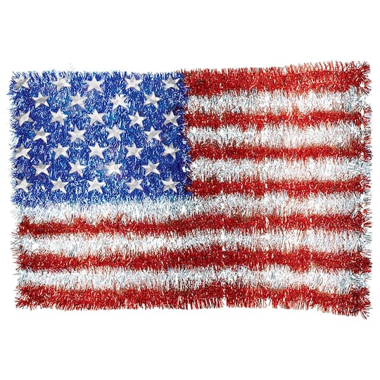 19&#x22; Patriotic Deluxe Tinsel American Flag, 2ct.